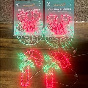 Minetom • 2 Boxes • Christmas Lighted Decorations • 2 Wreath/ 2 Candy Cane • New